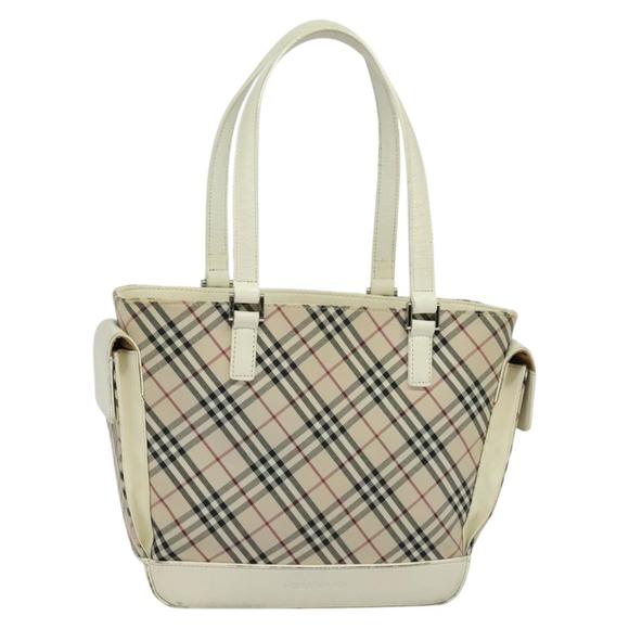 BURBERRY Nova Check Tote Bag Canvas Beige Silver Auth 132111 - Picture 1 of 16